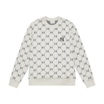 MLB Monogram NY Yankees Cream Crewneck Logo Pullover Unisex Sweatshirt FW24 3AMTM1344-50CRD