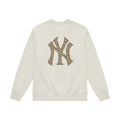 MLB Monogram NY Yankees Cream Long Sleeve Crewneck Sweatshirt Unisex Retro Style 3AMTM0444-50CRD
