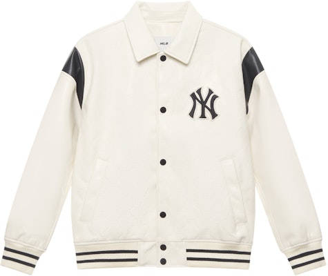 MLB Monogram NY Yankees Diamond Print Faux Leather Jacket Cream Unisex. 3AJPM0444-50CRD Buy MLB Monogram NY Yankees Diamond Print Faux Leather Jacket Cream Unisex. 3AJPM0444-50CRD