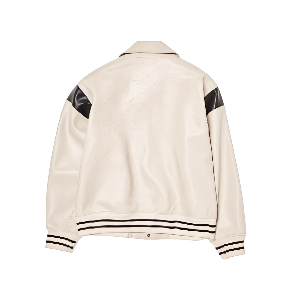 Lookbook MLB Monogram NY Yankees Diamond Print Faux Leather Jacket Cream Unisex. 3AJPM0444-50CRD