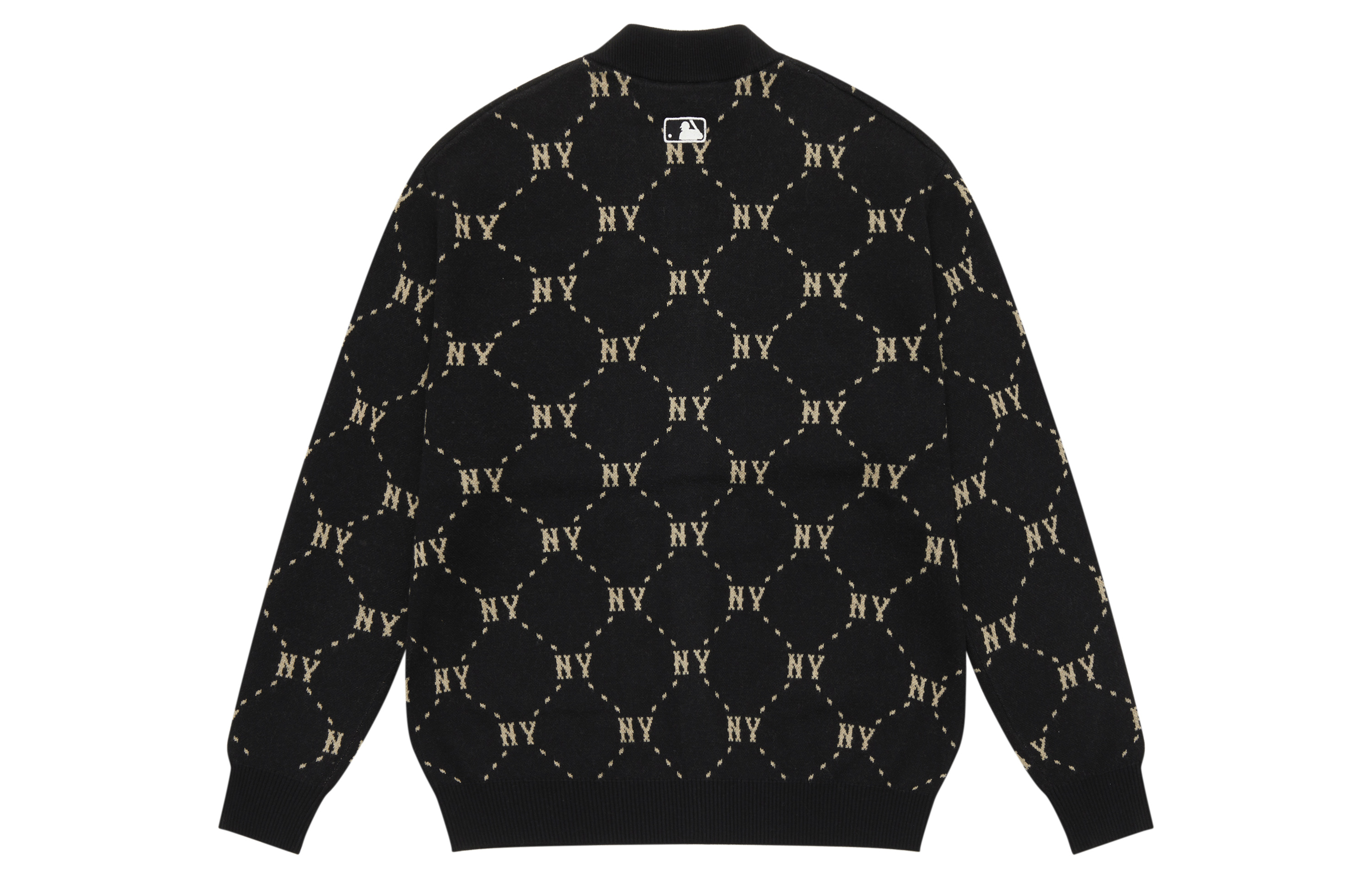 Lookbook MLB Monogram NY Yankees FW24 V-Neck Diamond Logo Knit Sweater Unisex Black. 3AKCM0144-50BKS