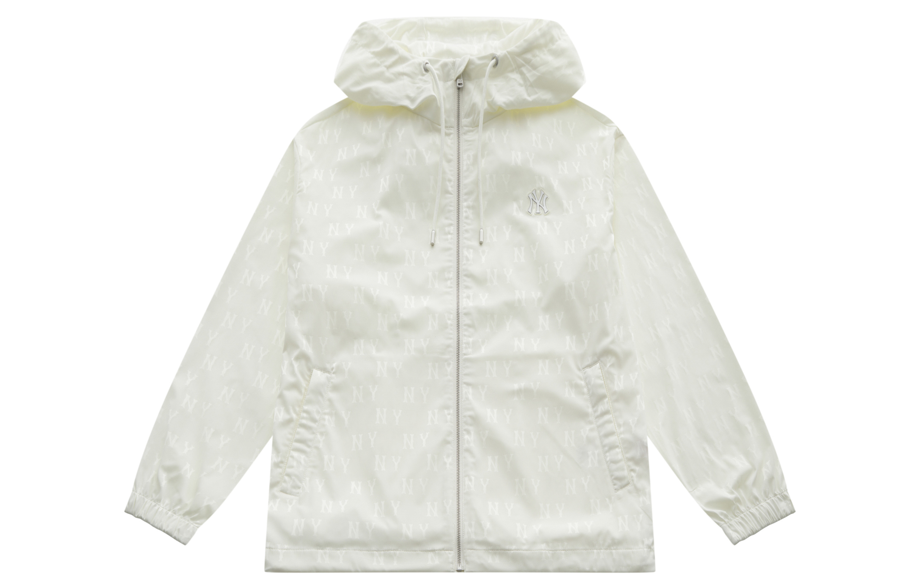 MLB Monogram NY Yankees Waterproof Windbreaker Hoodie Jacket White Unisex Casual. 3AWJM0453-50IVS