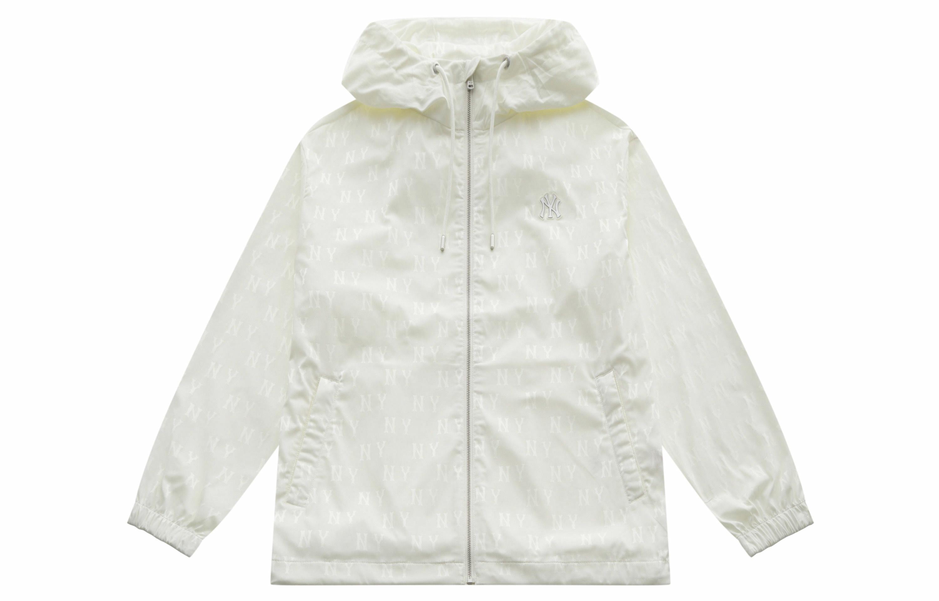 Order MLB 經典紐約洋基防水防風連帽外套 白色 男女休閒款式。 3AWJM0453-50IVS