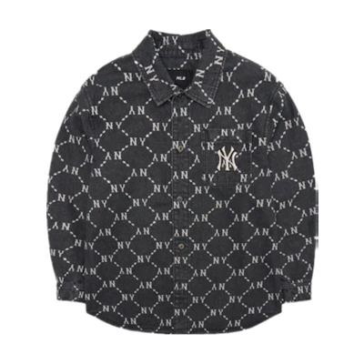 MLB Monogram Print Denim Retro Long Sleeve Shirt Unisex Black. 3ADRMN421-50BKS