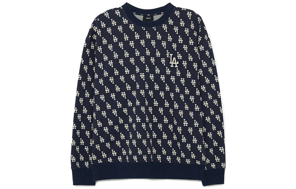 MLB Monogram Print Pullover Sweatshirt Unisex Deep Blue 3AMTM0334-07NYD