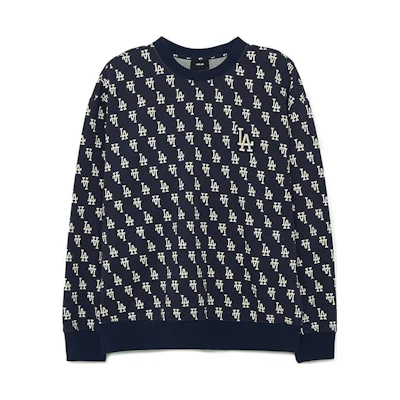 MLB Monogram Print Pullover Sweatshirt Unisex Deep Blue 3AMTM0334-07NYD