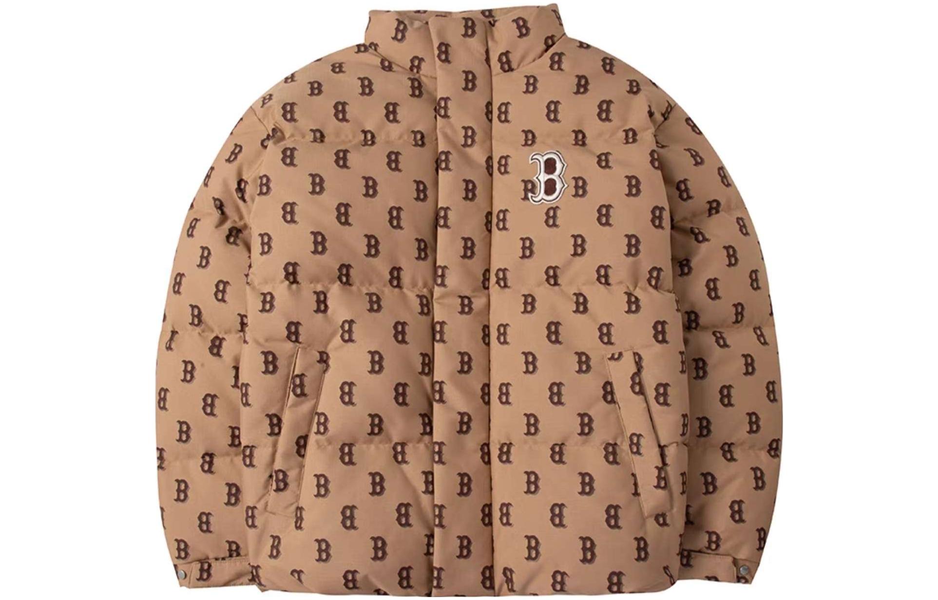 MLB Monogram Series NY Yankees Embroidered Puffer Jacket Unisex Khaki. 3ADJM0236-43CAL