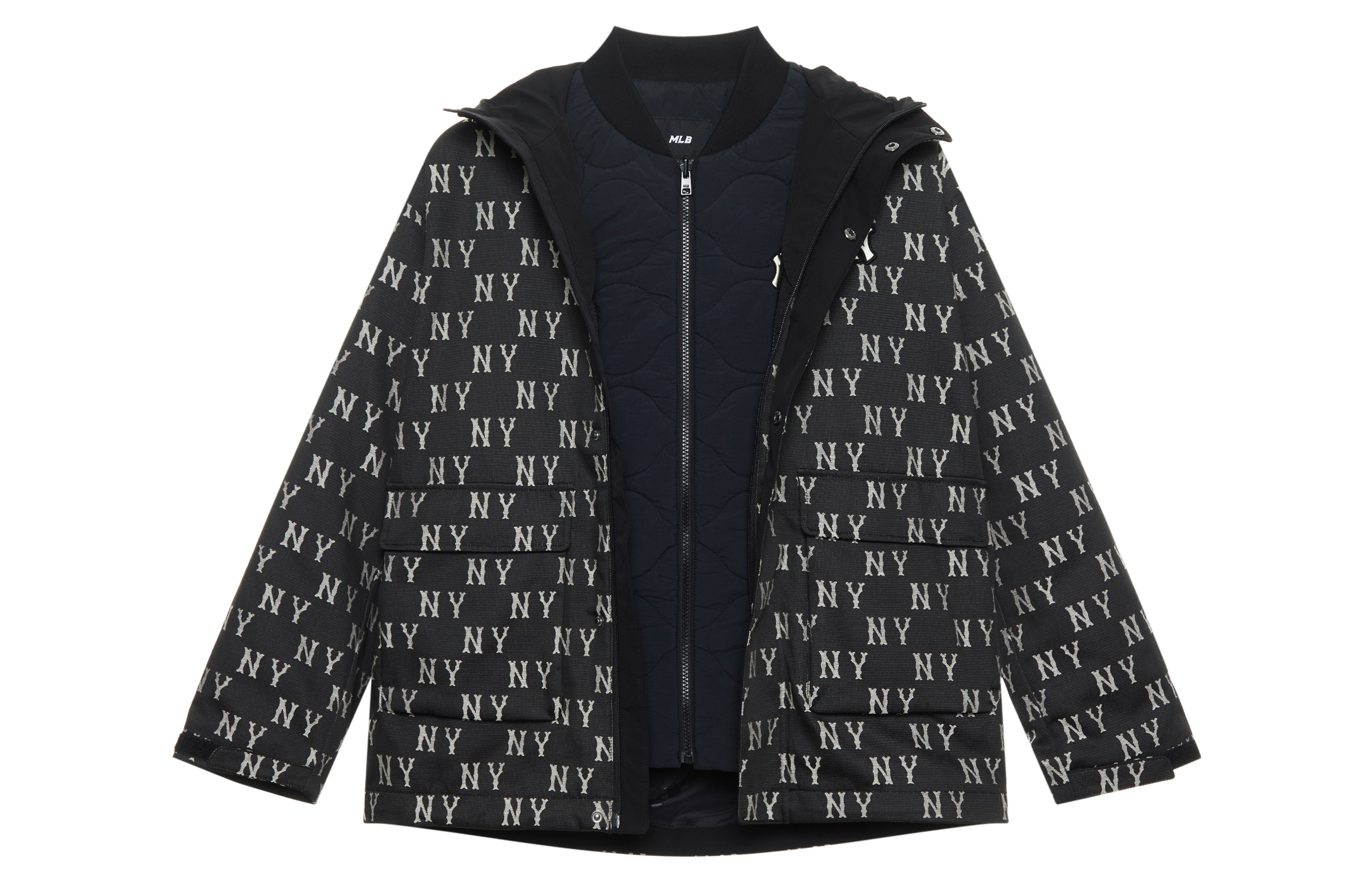 MLB Monogram Series NY Yankees FW24 Black Waterproof Windproof Jacket Unisex. 3AWJM0646-50BKS