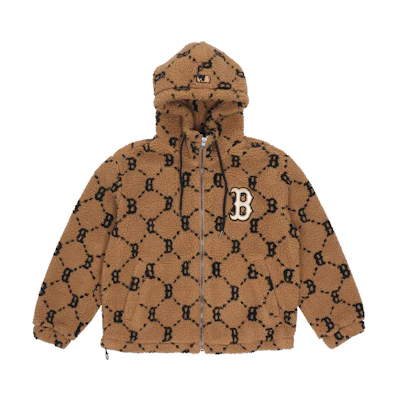 MLB Monogram Vintage Sherpa Hoodie Jacket Unisex Light Brown. 3AJPF1316-43BGD