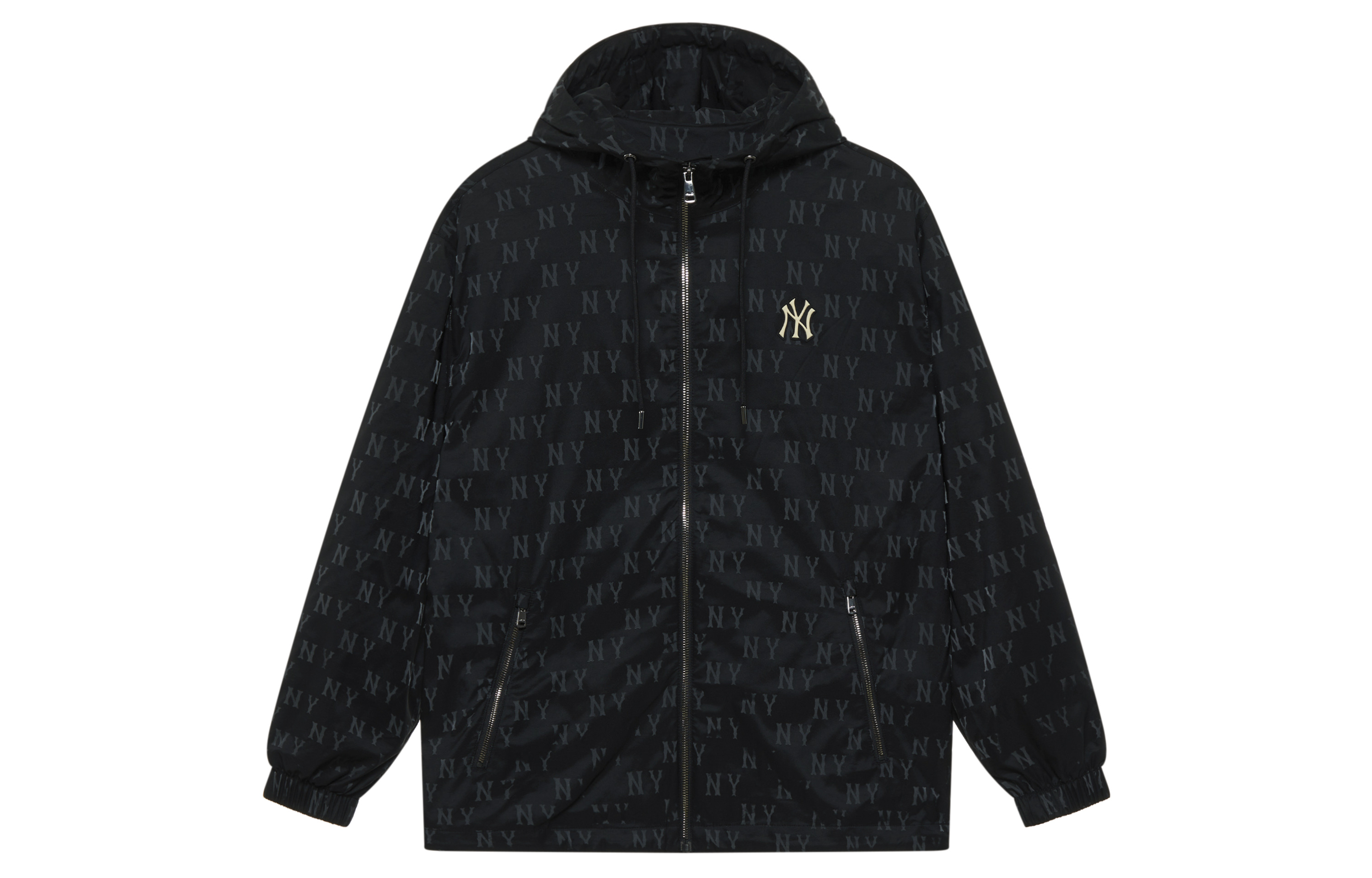 Order MLB Monogram Yankees Jaket Hitam Logo Print Tahan Angin Hooded Unisex 24FW 3AWJM0444-50BKS