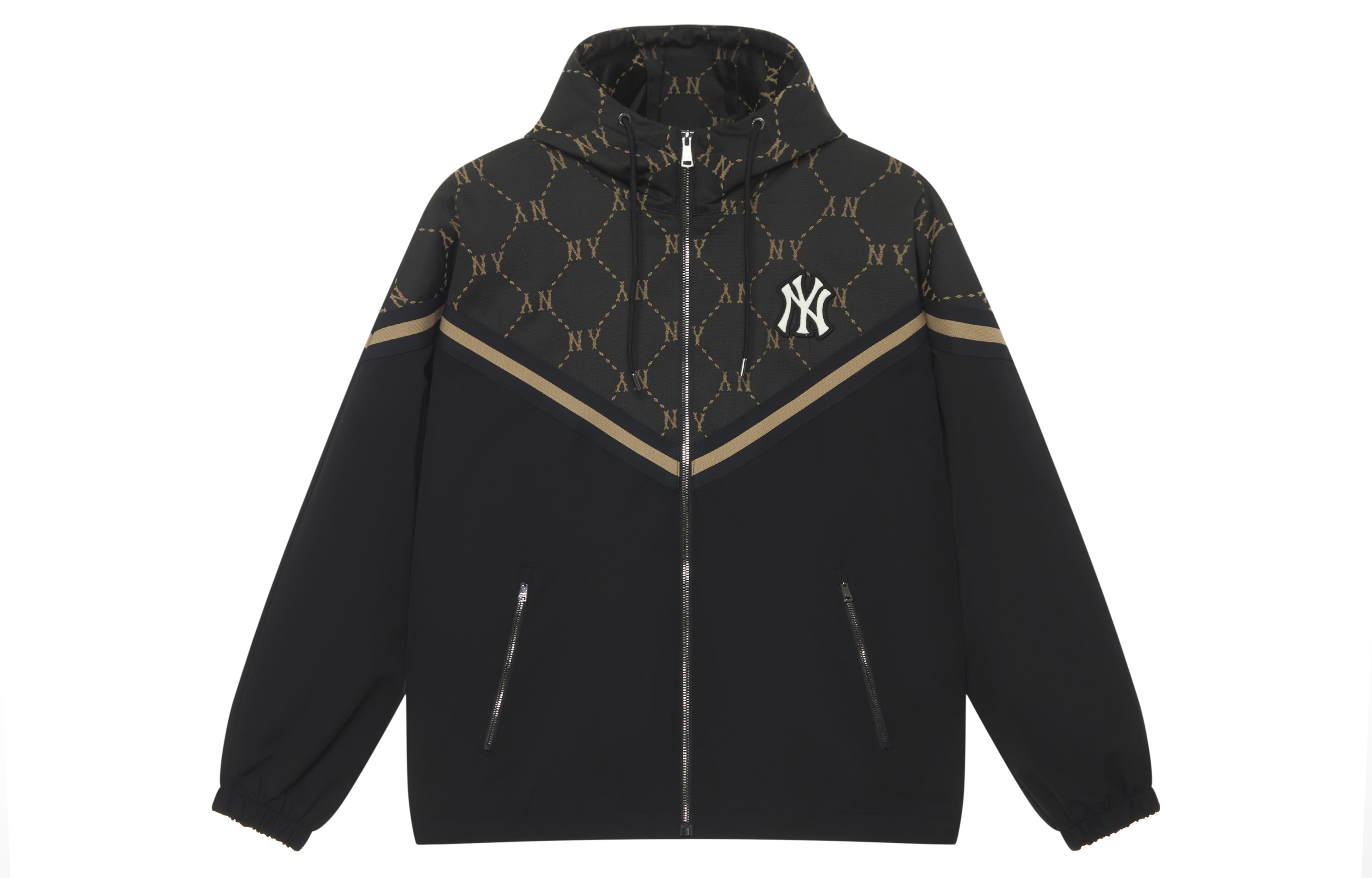 MLB Monogram Yankees Black Logo Embroidered Windbreaker Hoodie Unisex Jacket 3AWJM0144-50BKS