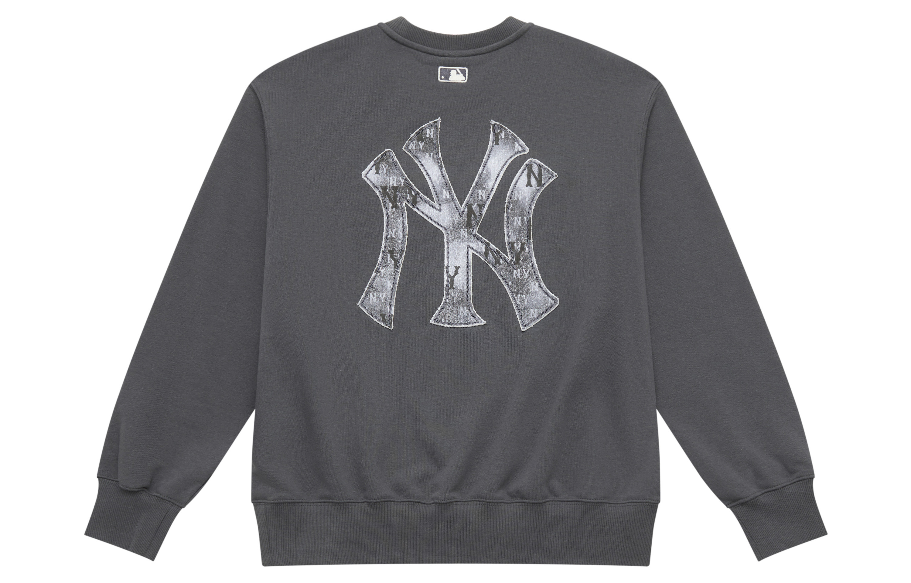 MLB Monogram Yankees Logo Crewneck Sweatshirt Unisex Charcoal Gray Casual Style 3AMTM0754-50CGS
