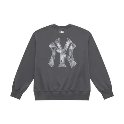 MLB Monogram Yankees Logo Crewneck Sweatshirt Unisex Charcoal Gray Casual Style 3AMTM0754-50CGS