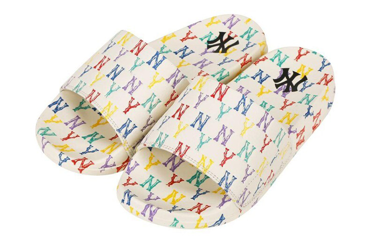 Order MLB 圆形字母标拖鞋 '白色' 32SHHM111-50W