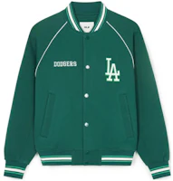 MLB Naglan Los Angeles Dodgers Logo Print V-Neck Retro Jacket Green Unisex 3AJPV0841-07GND MLB Naglan Los Angeles Dodgers Logo Print V-Neck Retro Jacket Green Unisex 3AJPV0841-07GND