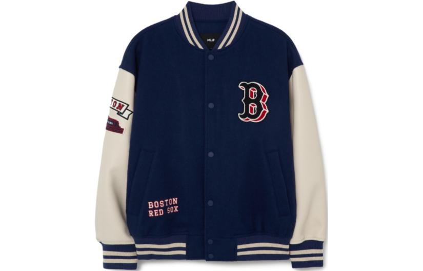 MLB Navy Blue Couple's Varsity Baseball Jacket with Colorblock Letter Print. 3AJPV0131-43NYS 圖 2