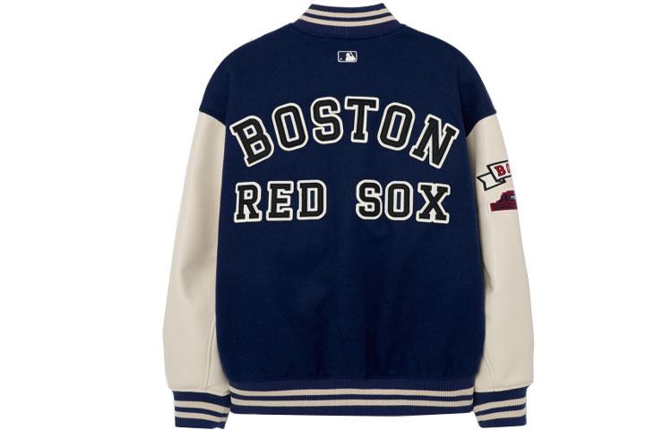 MLB Navy Blue Couple's Varsity Baseball Jacket with Colorblock Letter Print. 3AJPV0131-43NYS 圖 3