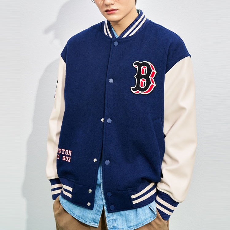 MLB Navy Blue Couple's Varsity Baseball Jacket with Colorblock Letter Print. 3AJPV0131-43NYS 圖 4