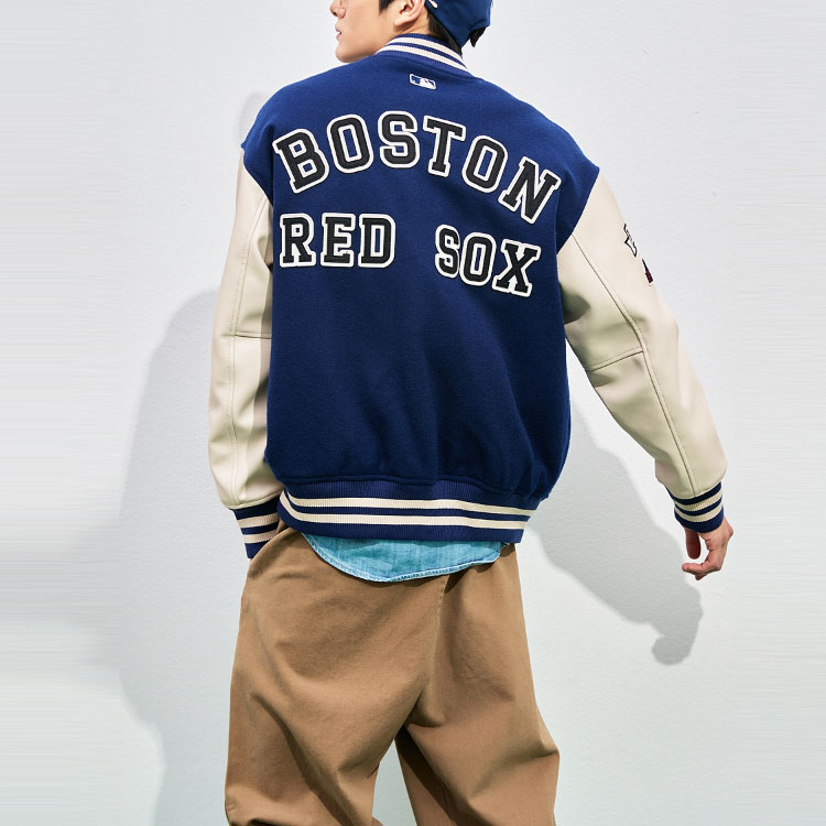 MLB Navy Blue Couple's Varsity Baseball Jacket with Colorblock Letter Print. 3AJPV0131-43NYS 圖 5