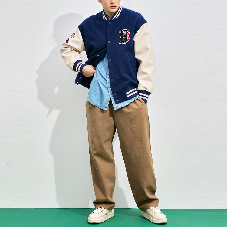 MLB Navy Blue Couple's Varsity Baseball Jacket with Colorblock Letter Print. 3AJPV0131-43NYS 圖 7