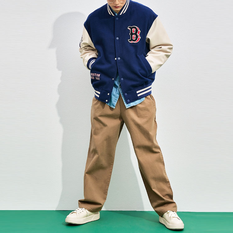 MLB Navy Blue Couple's Varsity Baseball Jacket with Colorblock Letter Print. 3AJPV0131-43NYS 圖 8