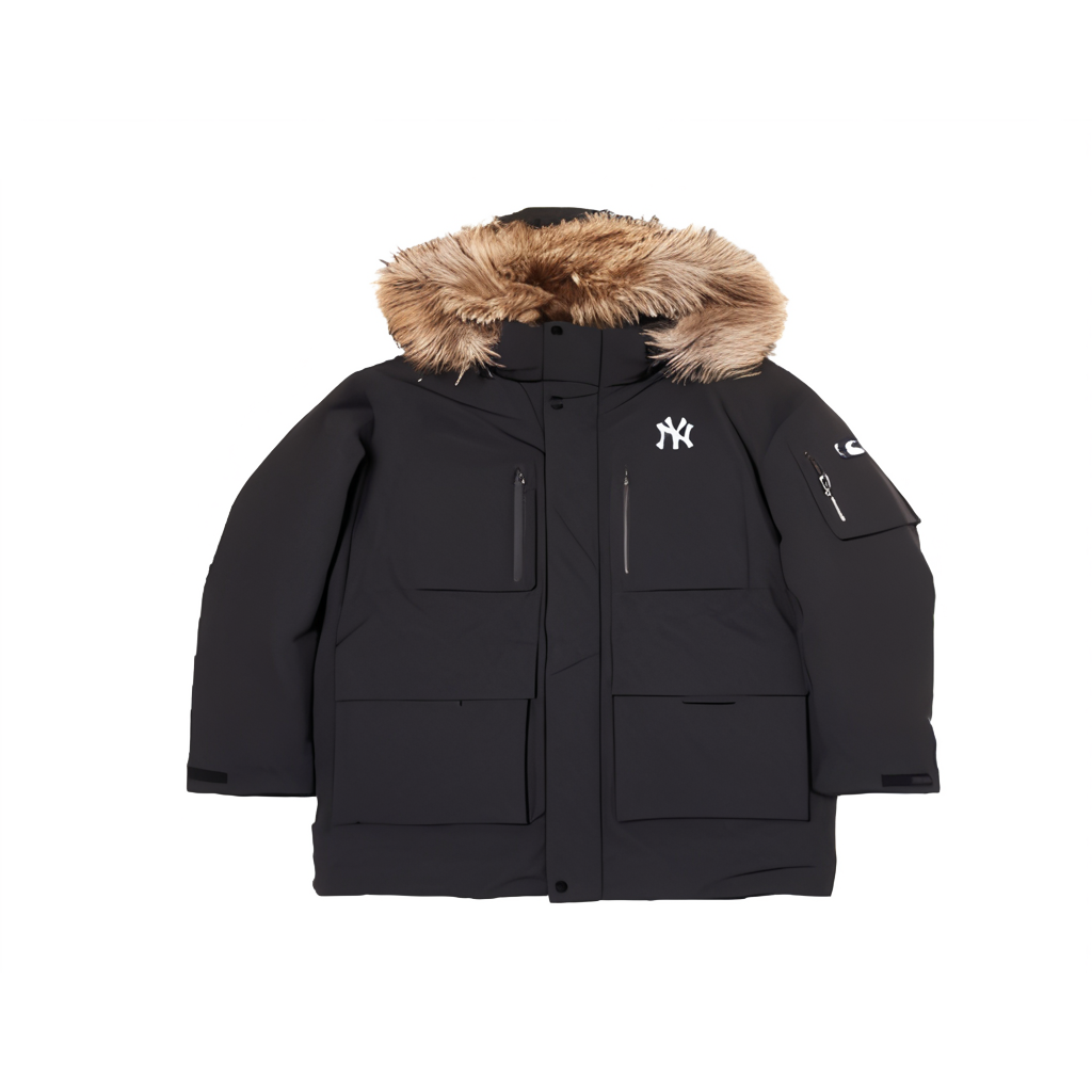 Order MLB New York Yankees 24FW Unisex Black Fur Hooded Down Parka Coat 3ADJB1346-50BKS