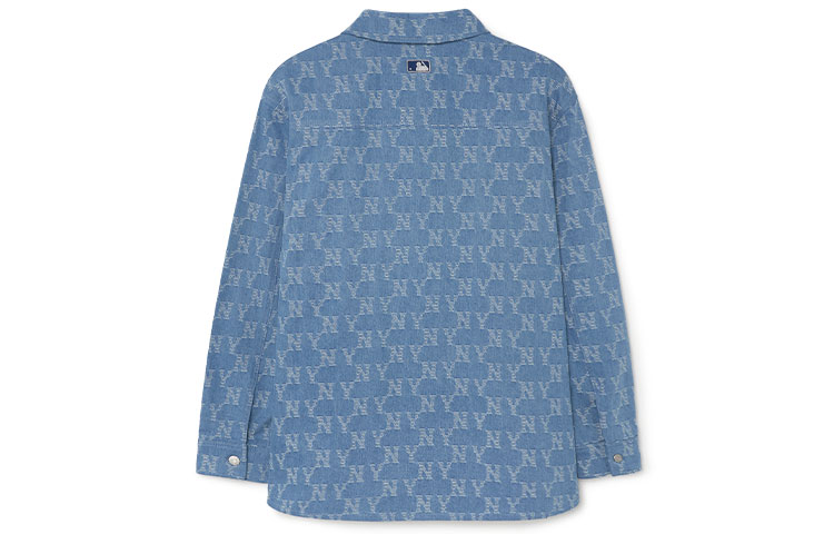 Lookbook MLB New York Yankees All-Over Denim Jacquard Long Sleeve Shirt Blue Unisex 3ADRM0131-50INS