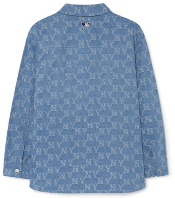MLB New York Yankees All-Over Denim Jacquard Long Sleeve Shirt Blue Unisex 3ADRM0131-50INS Lookbook MLB New York Yankees All-Over Denim Jacquard Long Sleeve Shirt Blue Unisex 3ADRM0131-50INS