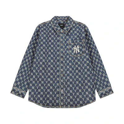 MLB New York Yankees All-Over Denim Shirt Unisex Casual Long Sleeve Blue 3ADRMN321-50BLS