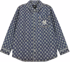 Order MLB 紐約洋基全印牛仔襯衫 男女休閒長袖藍色 3ADRMN321-50BLS