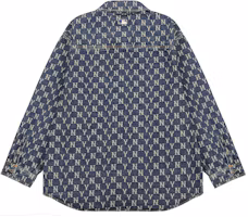 Lookbook MLB 紐約洋基全印牛仔襯衫 男女休閒長袖藍色 3ADRMN321-50BLS