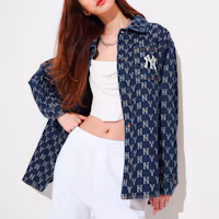 Details for MLB 紐約洋基全印牛仔襯衫 男女休閒長袖藍色 3ADRMN321-50BLS