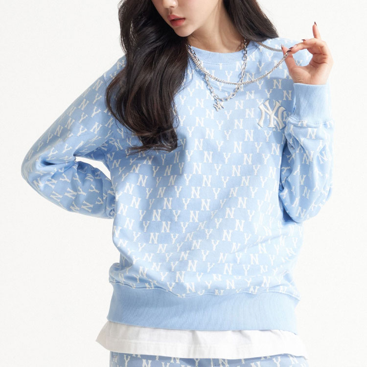 MLB New York Yankees All-Over Logo Crewneck Sweatshirt Unisex Light Blue 3AMTM0221-50BLL 圖 4