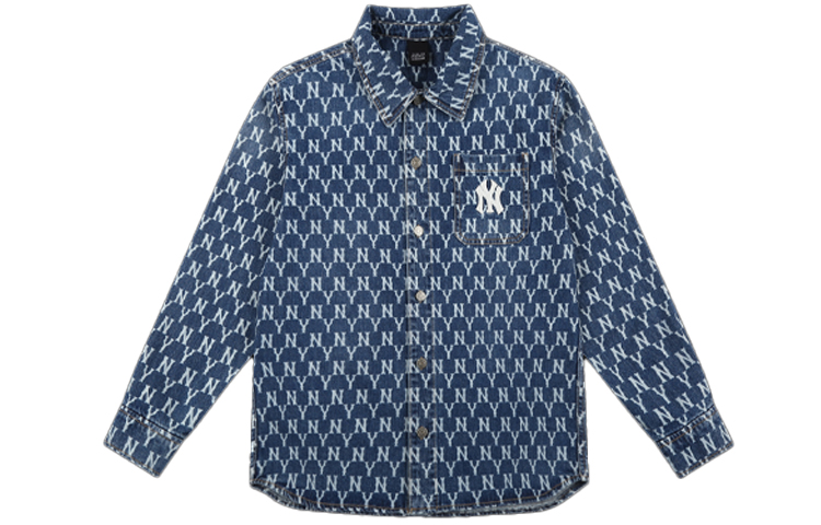Order MLB 뉴욕 양키스 올오버 로고 데님 셔츠 다크 블루 유니섹스 긴팔 31WSN3111-50U