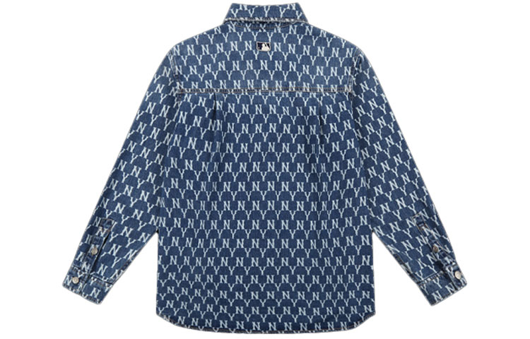 Lookbook MLB 뉴욕 양키스 올오버 로고 데님 셔츠 다크 블루 유니섹스 긴팔 31WSN3111-50U