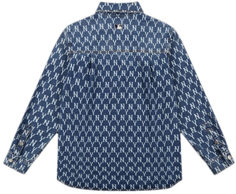 MLB 뉴욕 양키스 올오버 로고 데님 셔츠 다크 블루 유니섹스 긴팔 31WSN3111-50U Lookbook MLB 뉴욕 양키스 올오버 로고 데님 셔츠 다크 블루 유니섹스 긴팔 31WSN3111-50U