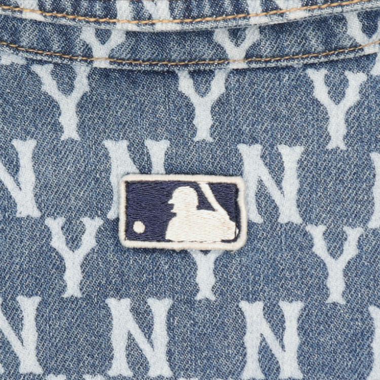 Purchase MLB 뉴욕 양키스 올오버 로고 데님 셔츠 다크 블루 유니섹스 긴팔 31WSN3111-50U