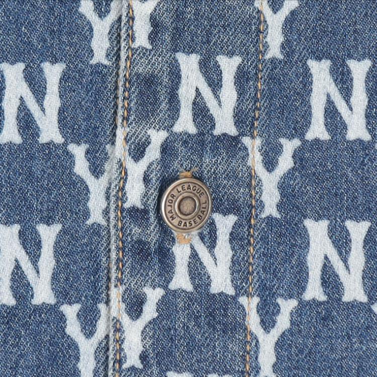 Details for MLB 뉴욕 양키스 올오버 로고 데님 셔츠 다크 블루 유니섹스 긴팔 31WSN3111-50U