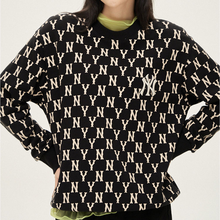 Shop MLB 紐約洋基隊全版標誌黑色男女款連帽衫 3AMTM0614-50BKS