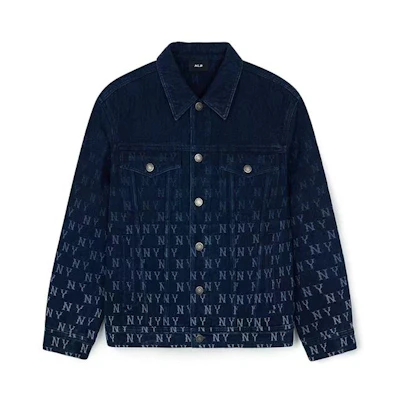 MLB New York Yankees All-Over Print Denim Jacket Unisex Blue Long Sleeve. 3ADKM0644-50INS