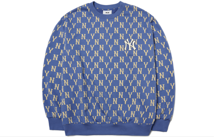 Lookbook MLB 뉴욕 양키스 올오버 프린트 후드티 유니섹스 블루 3AMTM0614-50BLD