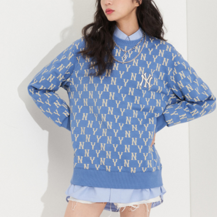 Shop MLB 뉴욕 양키스 올오버 프린트 후드티 유니섹스 블루 3AMTM0614-50BLD