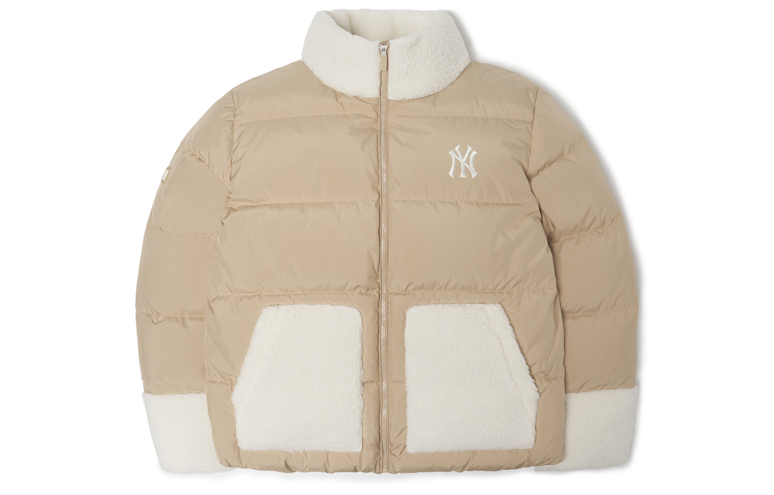 MLB New York Yankees Alphabet Print Lamb Wool Down Jacket Sand Brown Unisex Winter 3ADJEC216-50SAS
