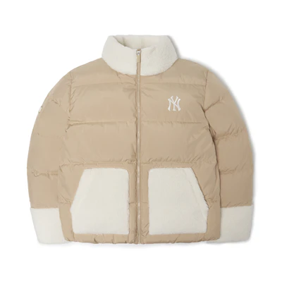 MLB New York Yankees Alphabet Print Lamb Wool Down Jacket Sand Brown Unisex Winter 3ADJEC216-50SAS