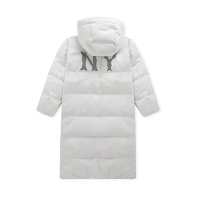 MLB New York Yankees Basic FW24 Long Puffer Jacket Cream Unisex Warm Thick Down 3ADJB2246-50CRS