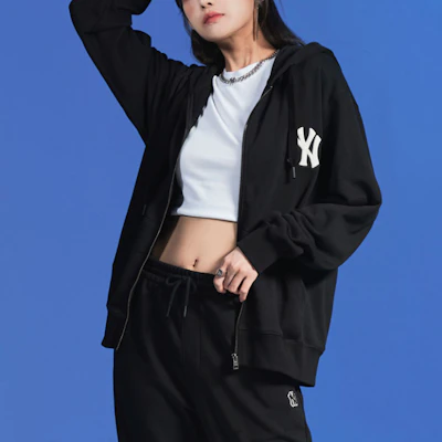 MLB 紐約洋基隊基本標誌黑色拉鍊連帽外套男女休閒毛衣 3ATRB0124-50BKS Details for MLB 紐約洋基隊基本標誌黑色拉鍊連帽外套男女休閒毛衣 3ATRB0124-50BKS