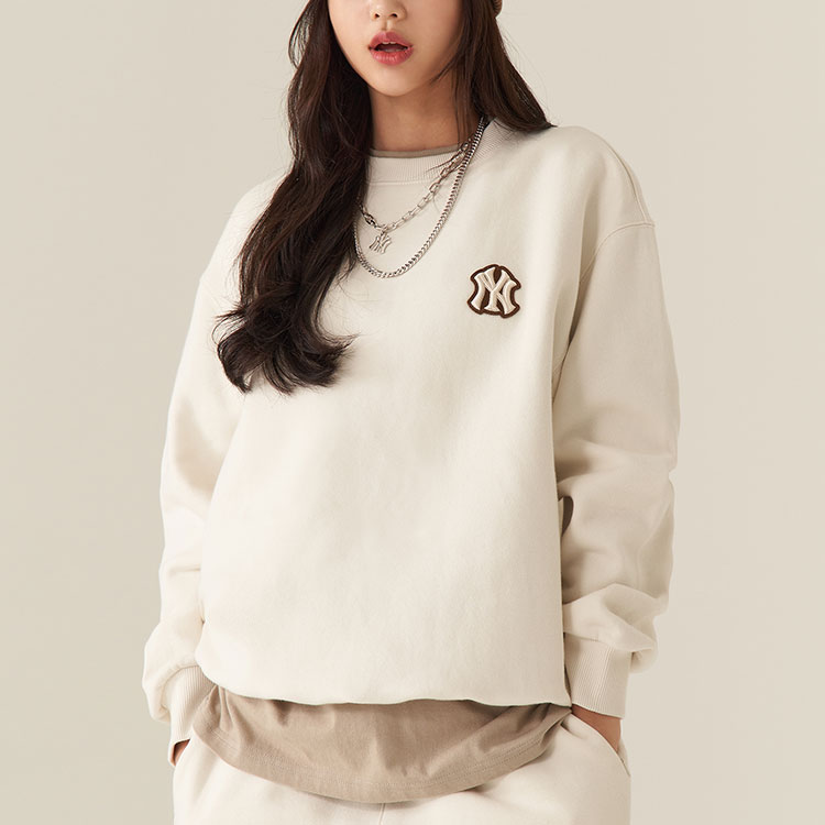 MLB New York Yankees Basic Logo Ivory Thickened Crewneck Sweatshirt Unisex Winter 3AMTB0716-50CRS 圖 4