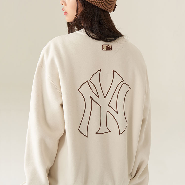 MLB New York Yankees Basic Logo Ivory Thickened Crewneck Sweatshirt Unisex Winter 3AMTB0716-50CRS 圖 5