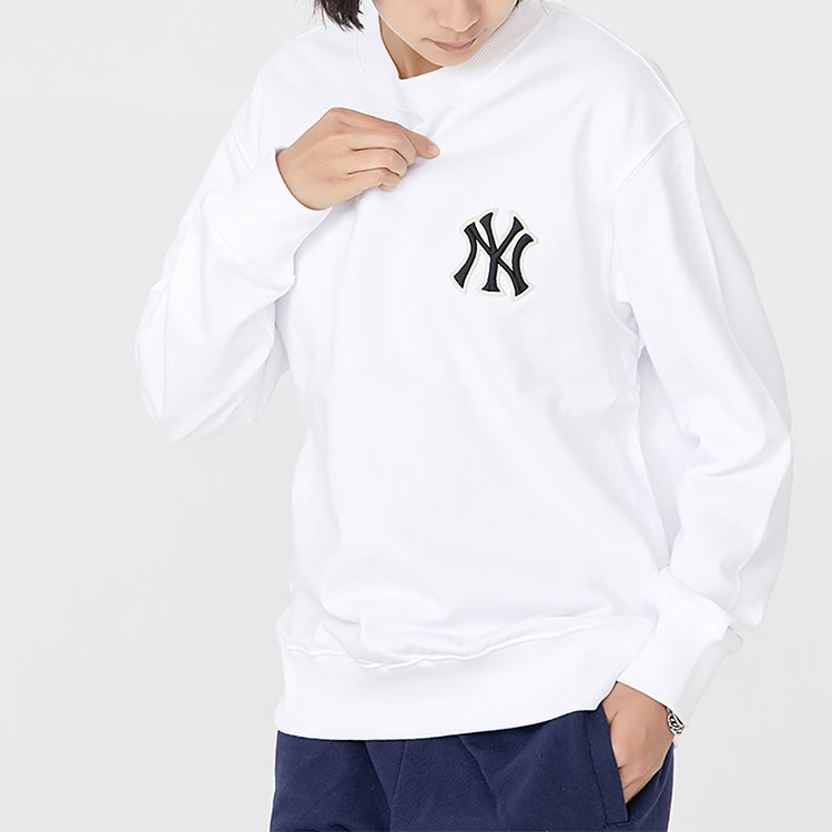 MLB New York Yankees Big Logo Print Crewneck Long Sleeve Sweatshirt White Unisex 3AMTO0226-50WHS 圖 7