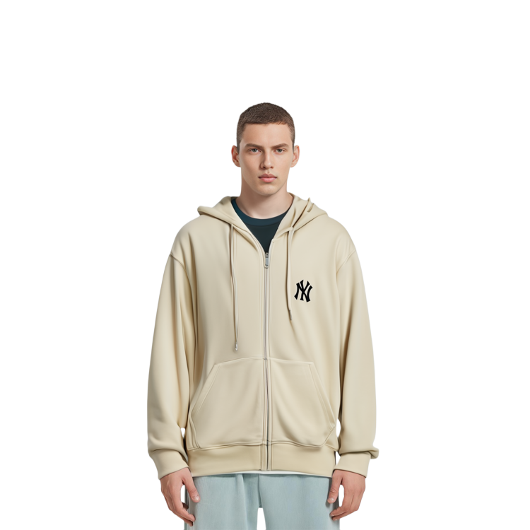 MLB New York Yankees Big Logo Zip-Up Hoodie Unisex Off-White Jacket. 3ATRB0214-50BGL 圖 4